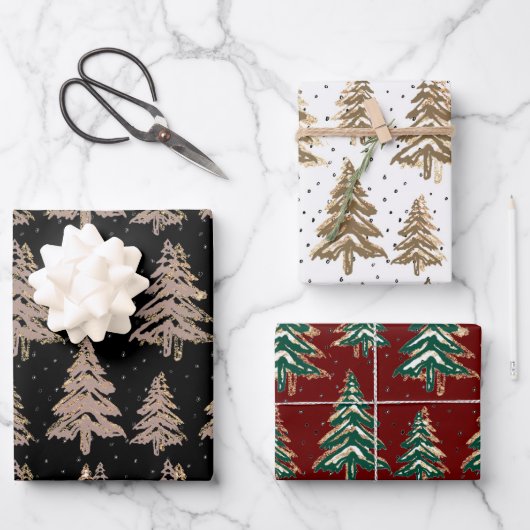 dennenbos gouden vlekken vakantiepranspier inpakpapier vel (Voorkant)