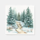 Dennenbos in Sneeuw Winter Bruiloftsborrel Servet (Voorkant)