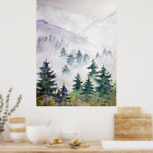 dennenbos na zonsondergang hand geschilderde water poster (Keuken)