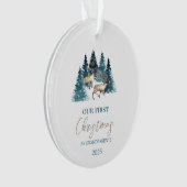 Dennenbos rendier onze eerste kerst ornament (voorkant)