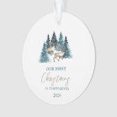 Dennenbos rendier onze eerste kerst ornament (voorkant)