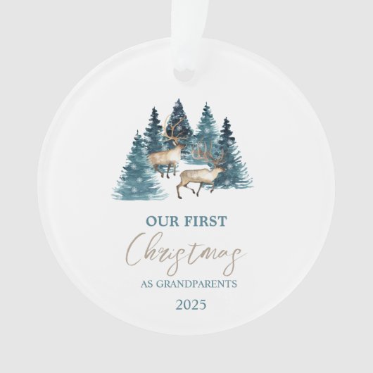 Dennenbos rendier onze eerste kerst ornament (voorkant)