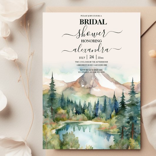 Dennenbos Rustieke Aquarel Bruids Thema Kaart