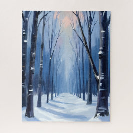 Dennenbos Winter Bosland Waterverfschilderij Legpuzzel