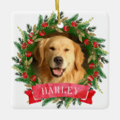 Dennenkrans Hond Foto Keramisch Ornament (Voorkant)