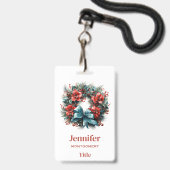 Dennenkrans met hulst Festive Kerstmis Badge (Voorzijde met lanyard)