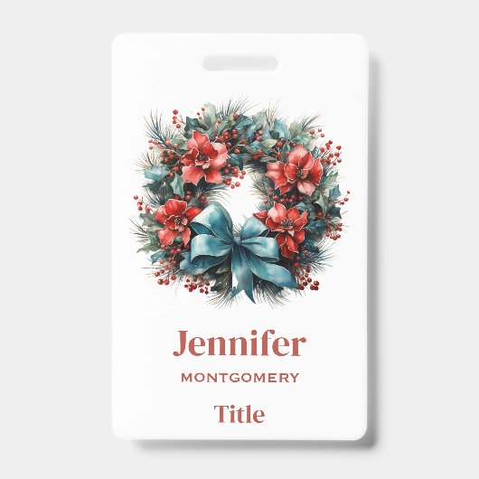 Dennenkrans met hulst Festive Kerstmis Badge (Voorzijde)
