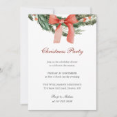 Dennenkrans met rode strik Kerstparty Kaart (Voorkant)