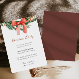Dennenkrans met rode strik Kerstparty Kaart
