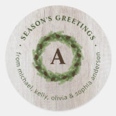 Dennenkrans Monogram Kerstmis Ronde Sticker (Voorkant)