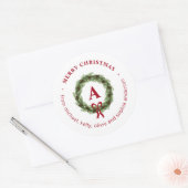Dennenkrans Monogram Prettig Kerstfeest Ronde Sticker (Envelop)
