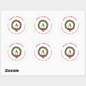 Dennenkrans Monogram Prettig Kerstfeest Ronde Sticker (Vel)