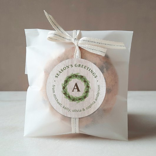 Dennenkrans Monogram Prettig Kerstfeest Ronde Sticker