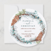 Dennennaald Eucalyptus Dennenappel Krans Bruiloft Kaart (Voorkant)