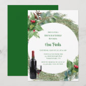 Dennennaalden Rode Bes Kerst Brunch en Mousserende Kaart (Voorkant / Achterkant)