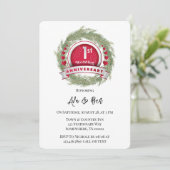 Dennennaaldkrans Rood 1e trouwdagjubileum  Kaart (Staand voorkant)