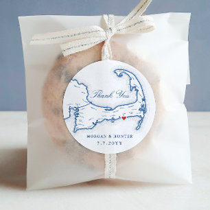 Dennis Port Cape Cod kaart Dank u bruiloft gunst Ronde Sticker