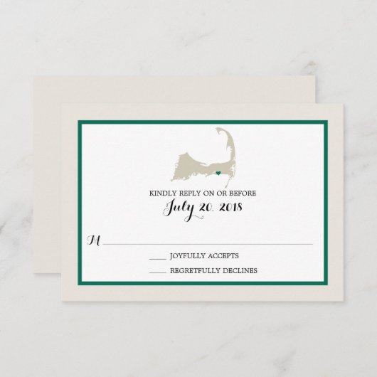 Dennis Port Cape Cod met hart | Bruiloft RSVP (Voorkant / Achterkant)