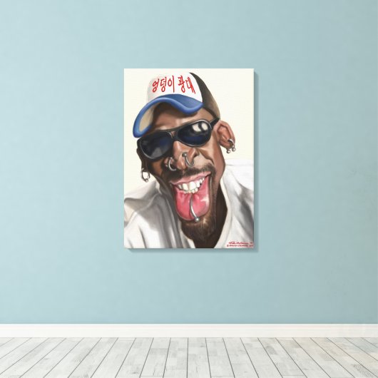 Dennis Rodman - Karikatuur op doek 18 x 24 Canvas Afdruk (Insitu (Houten vloer))