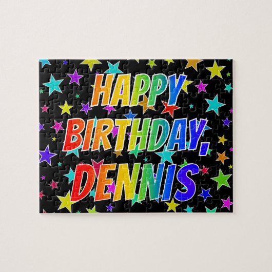 "DENNIS" Voornaam, geun "HAPPY BIRTHDAY" Legpuzzel (Horizontaal)