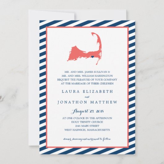 Dennisport Cape Cod Kaart en strepen | Bruiloft (Voorkant)