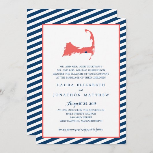 Dennisport Cape Cod Kaart en strepen | Bruiloft (Voorkant / Achterkant)