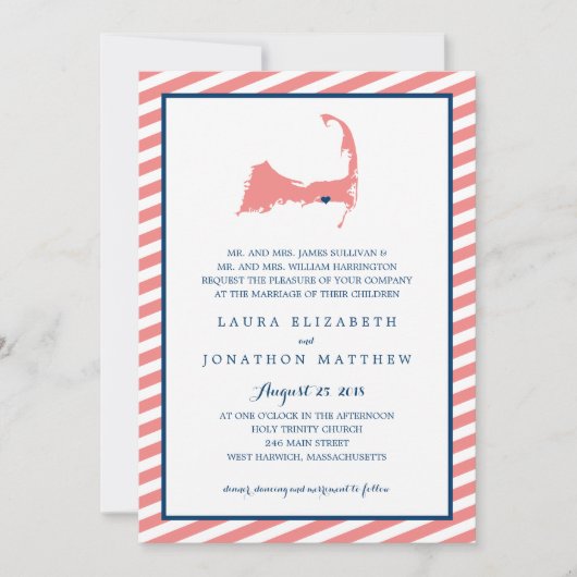 Dennisport Cape Cod Kaart en strepen | Bruiloft (Voorkant)