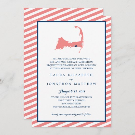 Dennisport Cape Cod Kaart en strepen | Bruiloft (Voorkant / Achterkant)