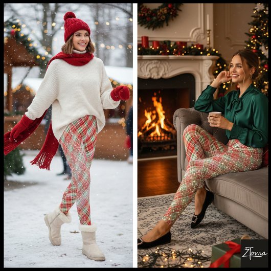 Dense Bright Diagonal Red Holiday Plaid Leggings