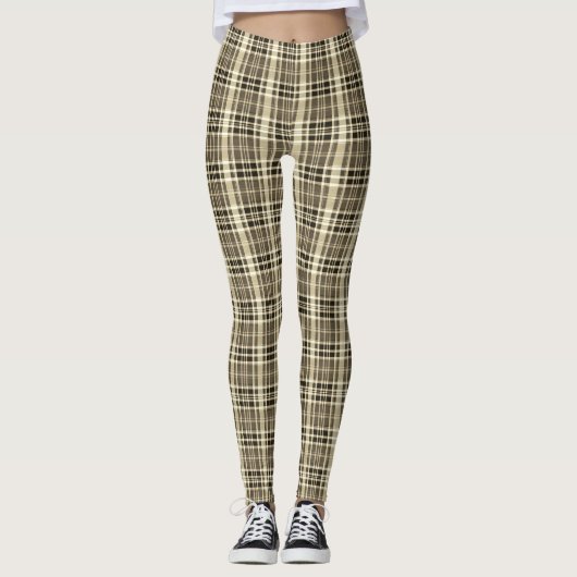 Dense Brown Black Mini Plaid Check Leggings (Voorkant)