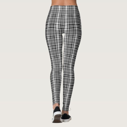 Dense Grayscale Black White Plaid Check Leggings (Achterkant)