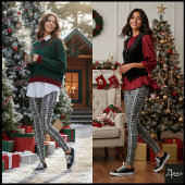 Dense Grayscale Black White Plaid Check Leggings