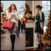 Dense Maroon Black White Tartan Plaid Leggings