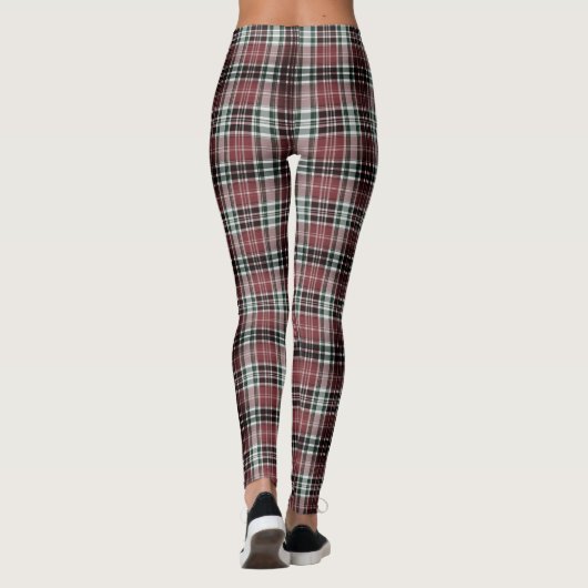 Dense Maroon Black White Tartan Plaid Leggings (Achterkant)