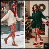 Dense Orange Red Festive Tartan Plaid Leggings