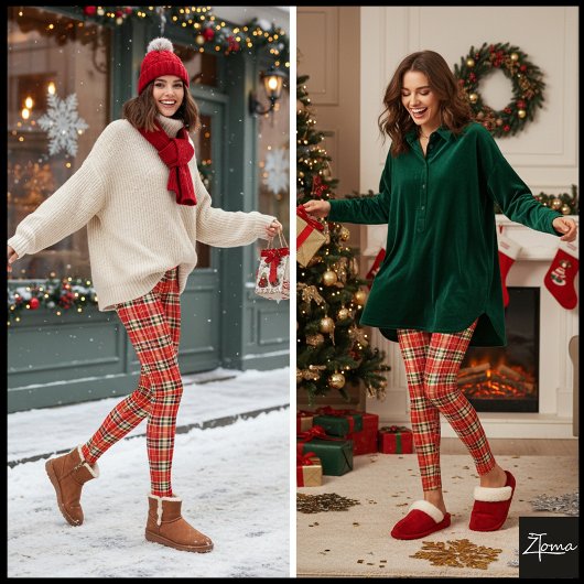 Dense Orange Red Festive Tartan Plaid Leggings