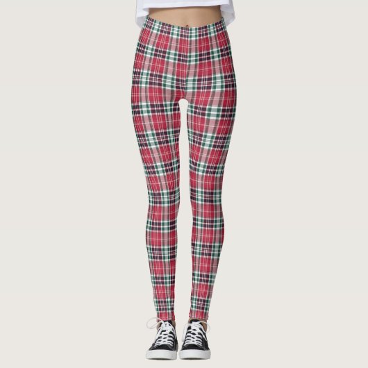 Dense Red Green Christmas Tartan Plaid Leggings (Voorkant)
