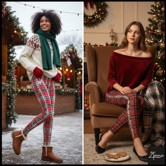 Dense Red Green Holiday Plaid Texture Leggings