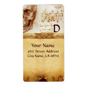 DENTAAL CLINIC, DENTIST MONOGRAM, Antiek perkament Etiket