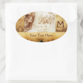 DENTAAL CLINIC, DENTIST MONOGRAM, Antiek perkament Ovale Sticker (Tas)