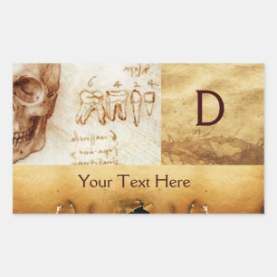 DENTAAL CLINIC, DENTIST MONOGRAM, Antiek perkament Rechthoekige Sticker