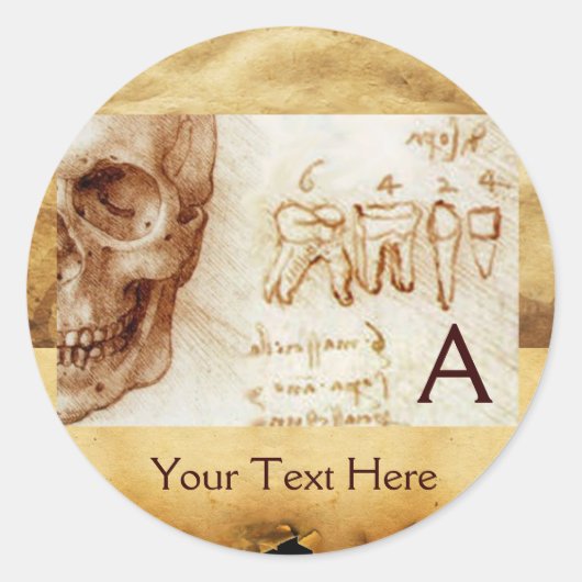 DENTAAL CLINIC, DENTIST MONOGRAM, Antiek perkament Ronde Sticker (Voorkant)