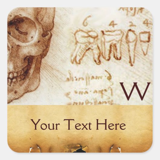 DENTAAL CLINIC, DENTIST MONOGRAM, Antiek perkament Vierkante Sticker (Voorkant)