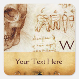 DENTAAL CLINIC, DENTIST MONOGRAM, Antiek perkament Vierkante Sticker