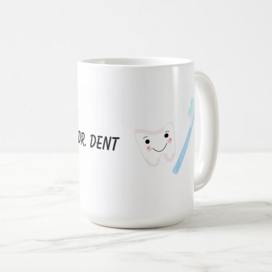 Dentaal ontwerp, tand en tandenborstel koffiemok (Voorkant rechts)