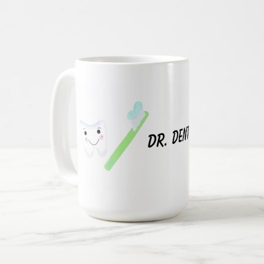 Dentaal ontwerp, tand en tandenborstel koffiemok (Voorkant links)