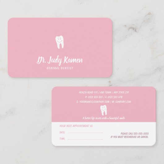 Dental Appointment Card | Dentist Bleek roze Afsprakenkaartje (Voorkant / Achterkant)