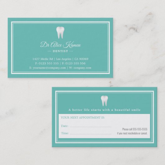 Dental Appointment Card | Lichte Blauwgroen tandar Afsprakenkaartje (Voorkant / Achterkant)