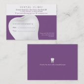 Dental Appointment Card | Paarse Dentist Afsprakenkaartje (Voorkant / Achterkant)
