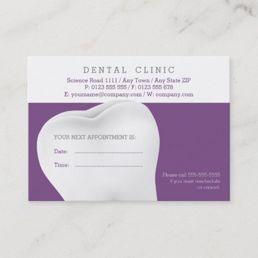 Dental Appointment Card | Paarse Dentist Afsprakenkaartje (Voorkant)